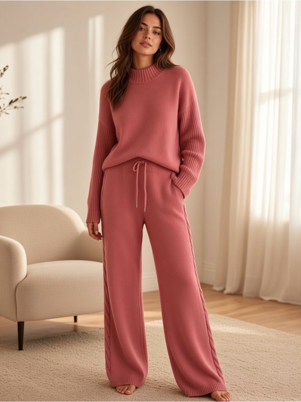 NWT S. Christina 100% Cashmere Matching Lounge Set – Soft Pink | Size L/XL